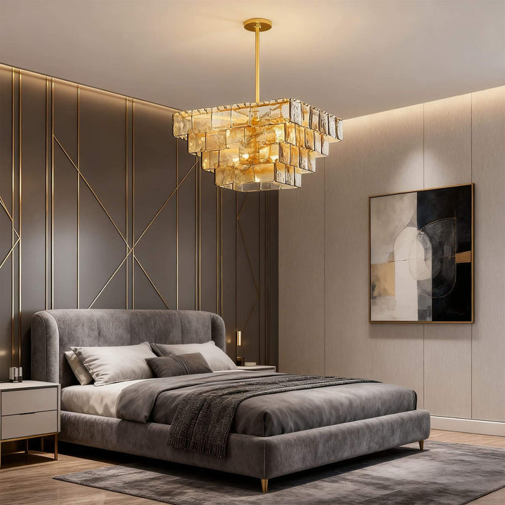 Zorvexa Glass Chandelier – French Glass Lighting for Dining Rooms