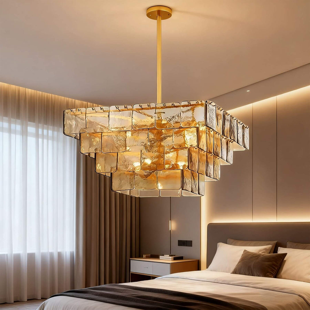 Zorvexa Glass Chandelier – French Glass Lighting for Dining Rooms