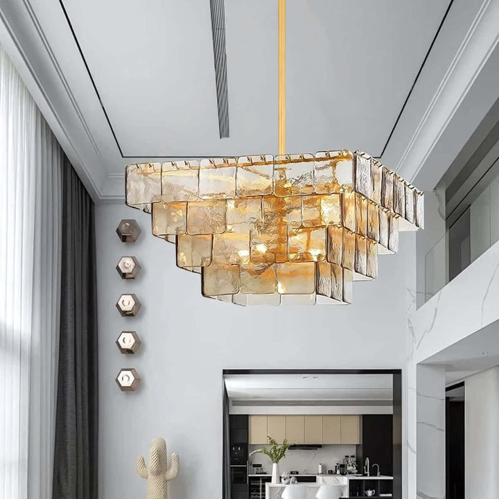 Zorvexa Glass Chandelier – French Glass Lighting for Dining Rooms