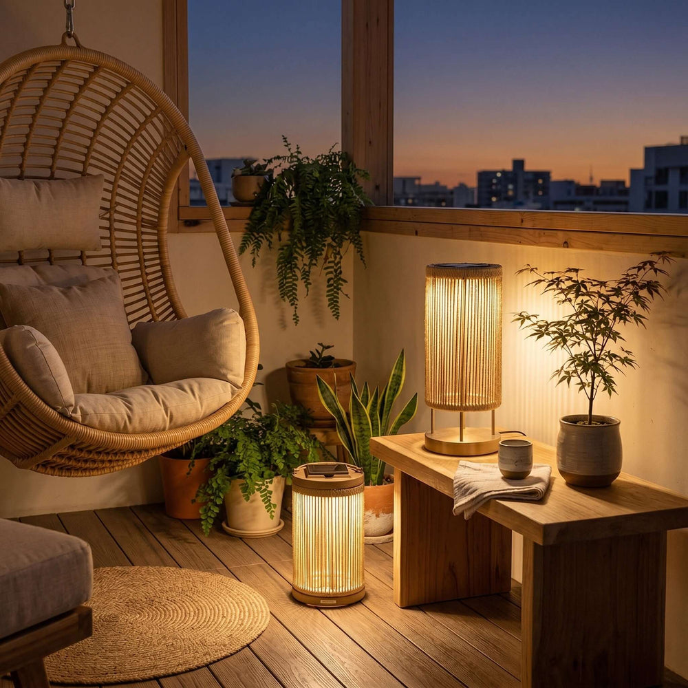 Zuneli Solar Floor Lamp - Portable Braided Rope LED Lamp