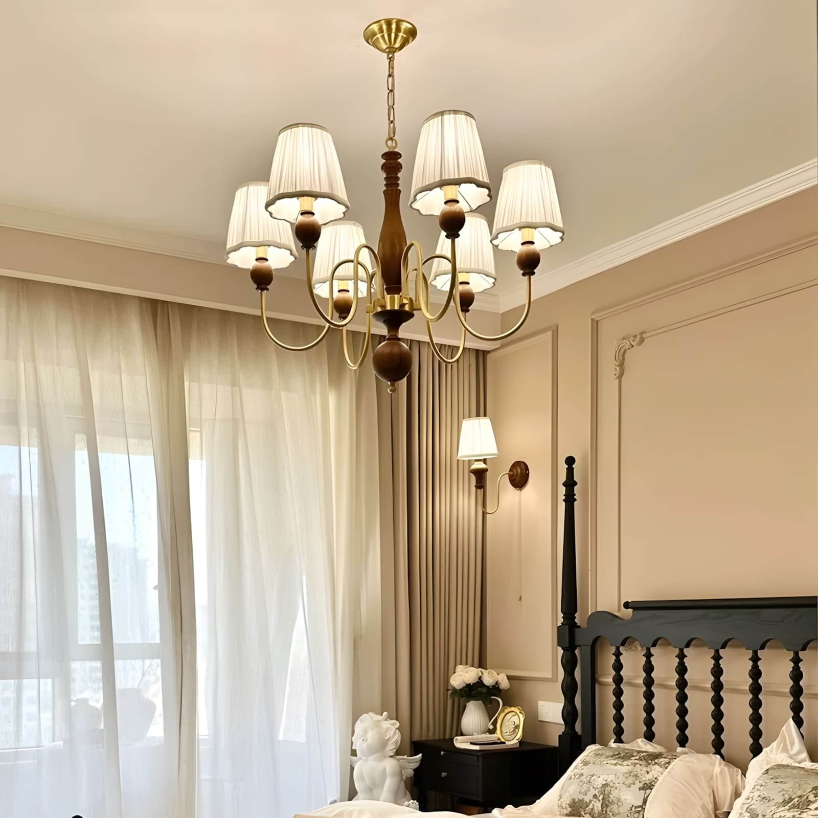 Zyloxa Chandelier – Vintage Fabric Brass Light for Living Room