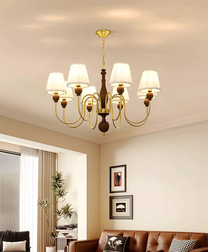 Zyloxa Chandelier – Vintage Fabric Brass Light for Living Room