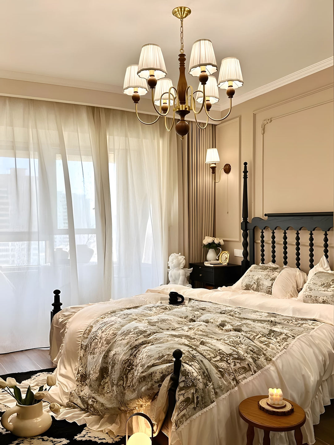 Zyloxa Chandelier – Vintage Fabric Brass Light for Living Room
