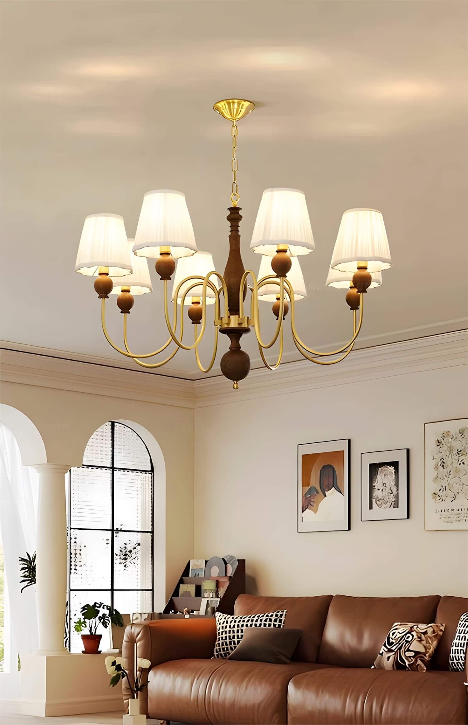 Zyloxa Chandelier – Vintage Fabric Brass Light for Living Room