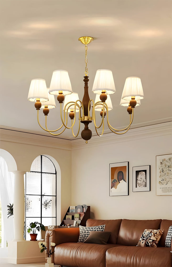 Zyloxa Chandelier – Vintage Fabric Brass Light for Living Room