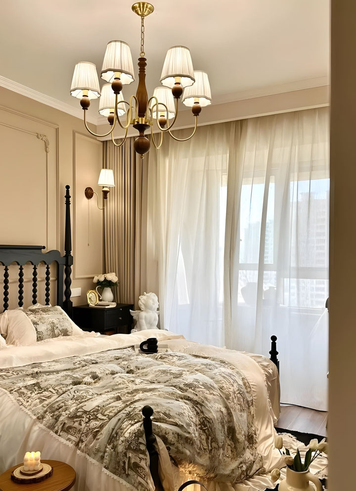 Zyloxa Chandelier – Vintage Fabric Brass Light for Living Room