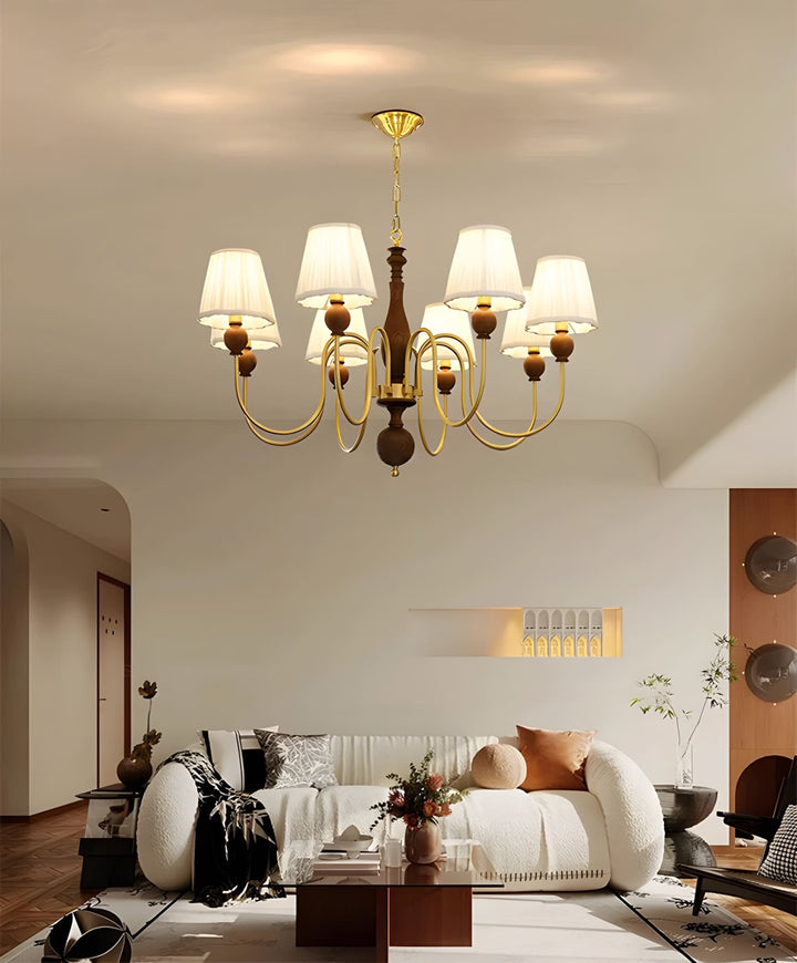 Zyloxa Chandelier – Vintage Fabric Brass Light for Living Room