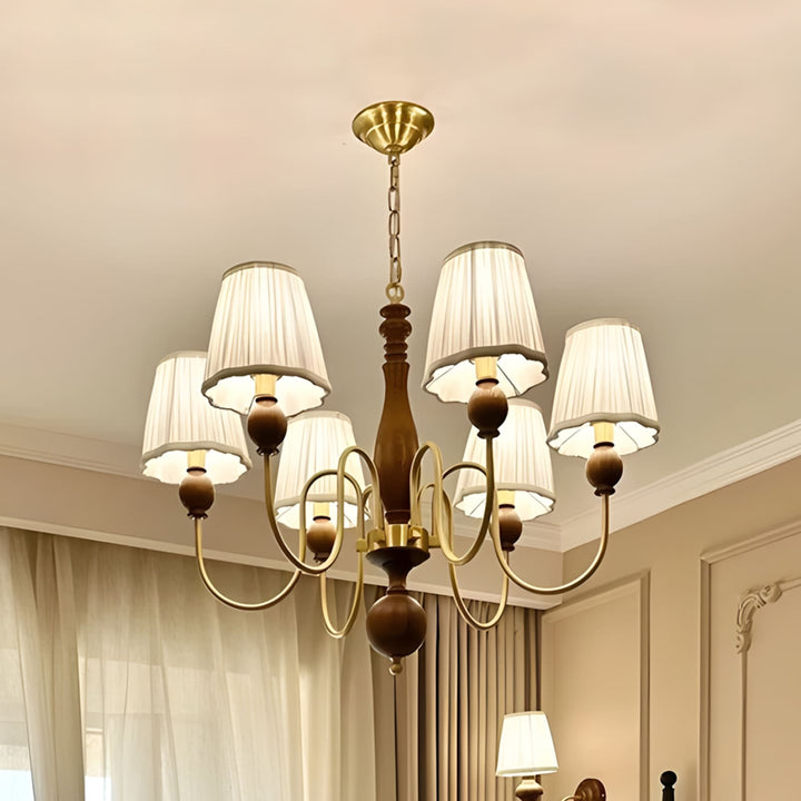 Zyloxa Chandelier – Vintage Fabric Brass Light for Living Room