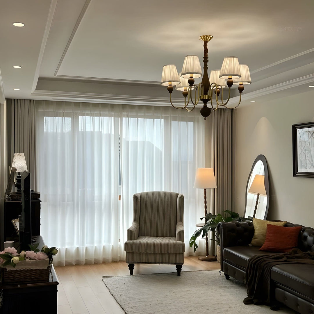 Zyloxa Chandelier – Vintage Fabric Brass Light for Living Room