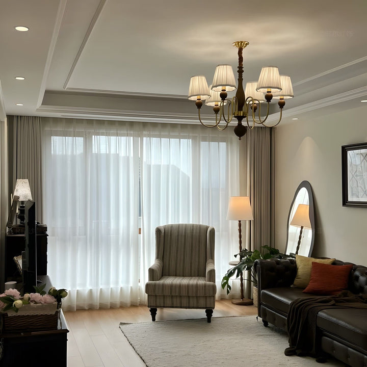 Zyloxa Chandelier – Vintage Fabric Brass Light for Living Room