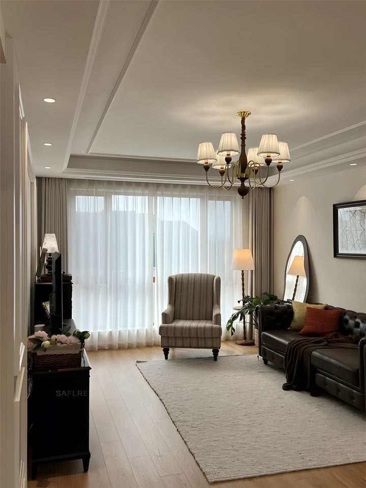 Zyloxa Chandelier – Vintage Fabric Brass Light for Living Room