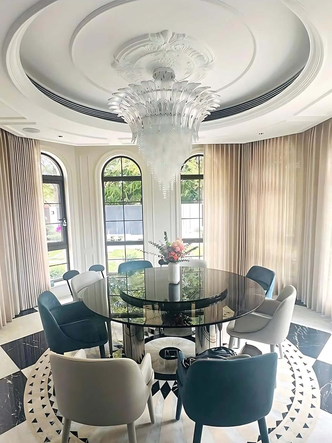 Zylume Dining Room Ceiling Light - Elegant Blown Glass Chandelier