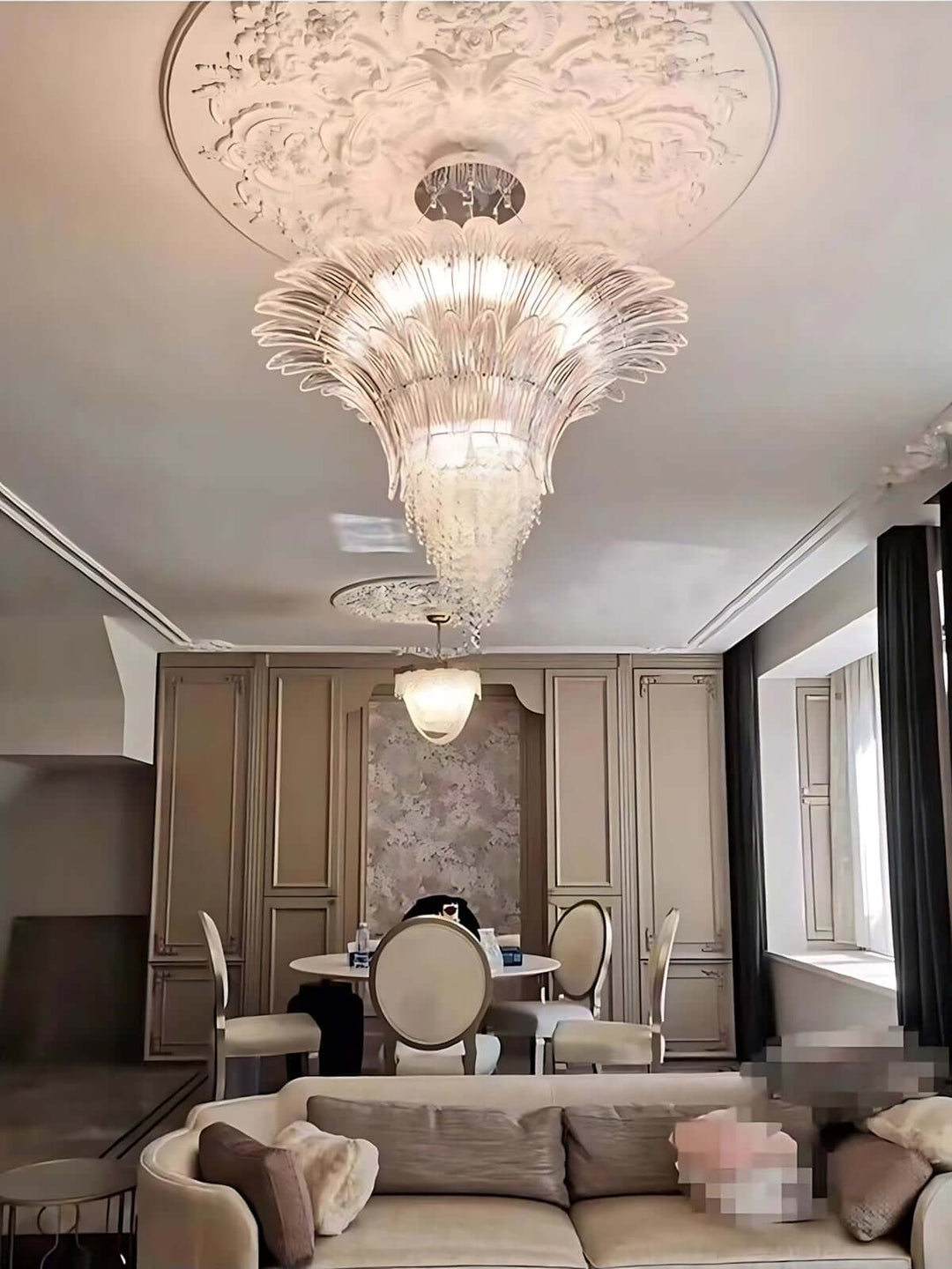 Zylume Dining Room Ceiling Light - Elegant Blown Glass Chandelier