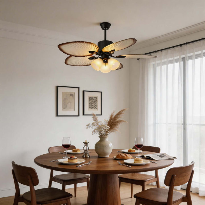 Zynta Ceiling Fan Light | Vintage Glass Dining Room