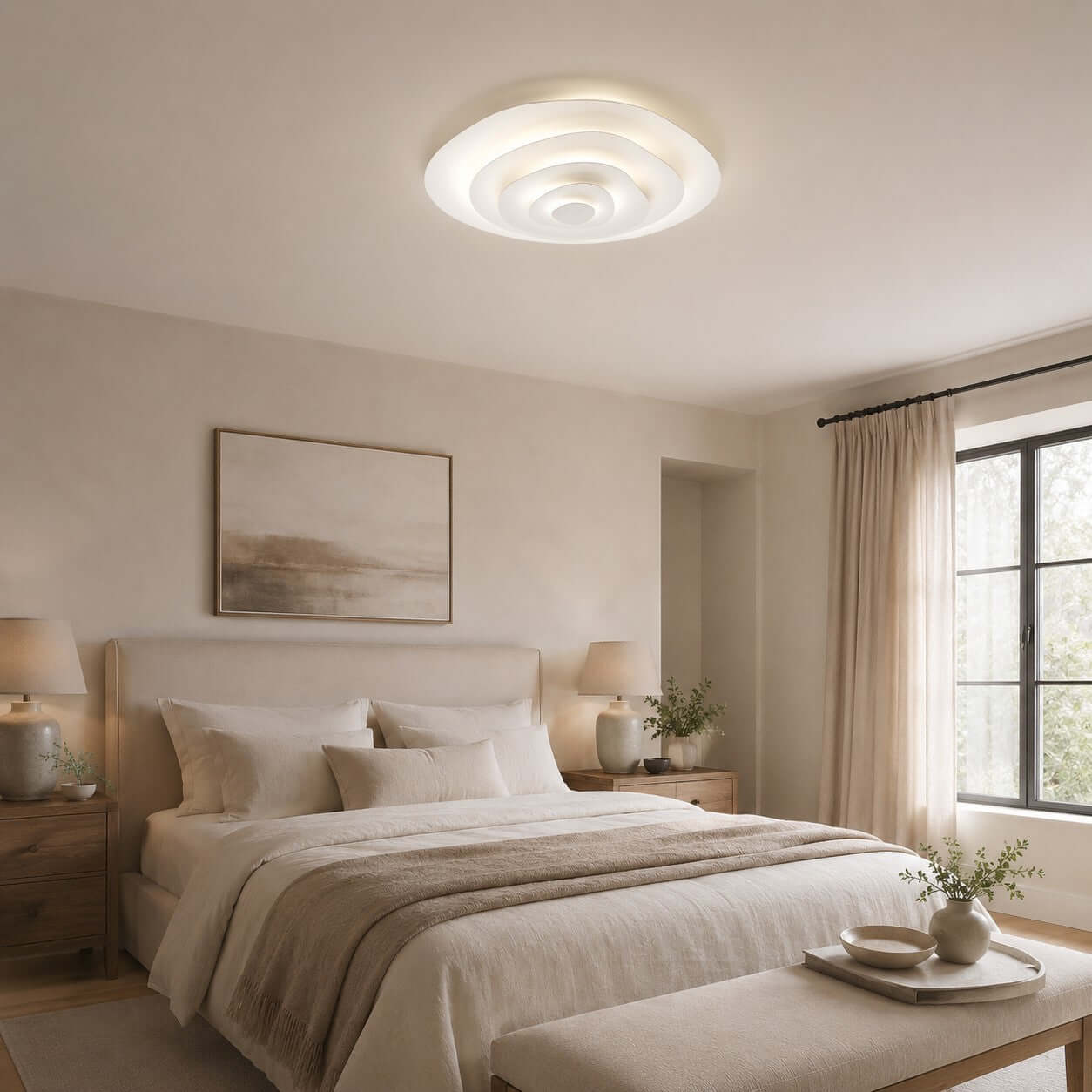 Zyphon Ceiling Lamp – French Minimalist Cream Bedroom Lighting