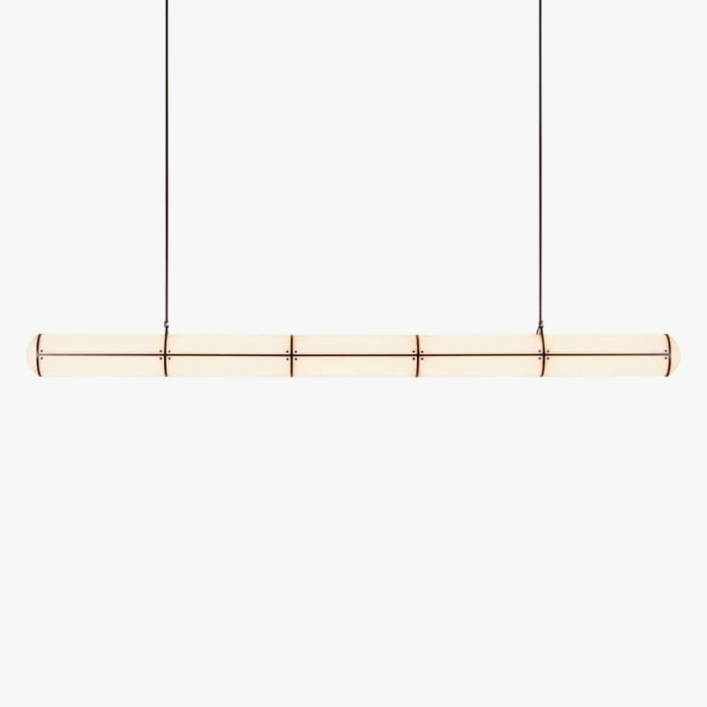 Acrylic Endless Pendant Light with a glowing frosted acrylic diffuser and slim linear metal detailing on a white background