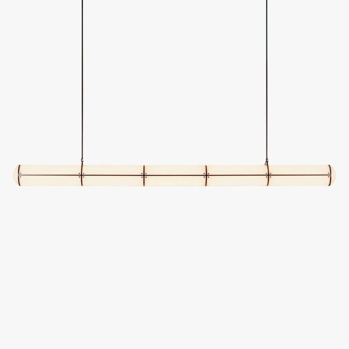 Acrylic Endless Pendant Light with a glowing frosted acrylic diffuser and slim linear metal detailing on a white background