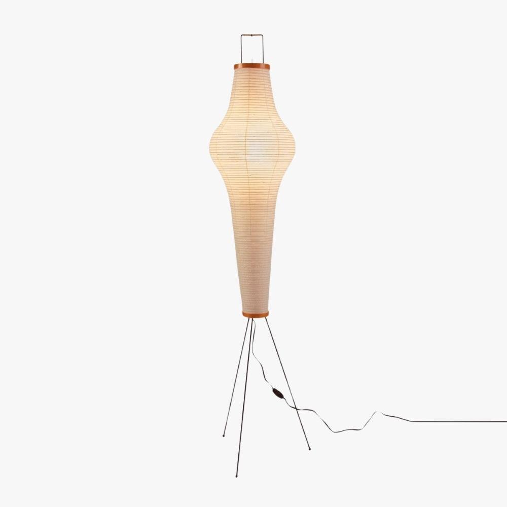 Akari 14A floor lamp with a white washi paper shade and black tripod base on a clean white background.