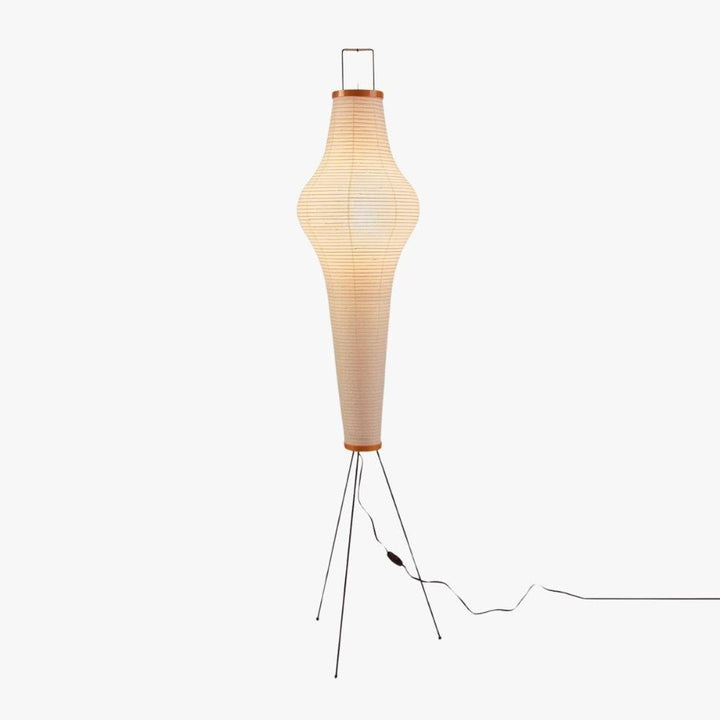Akari 14A floor lamp with a white washi paper shade and black tripod base on a clean white background.