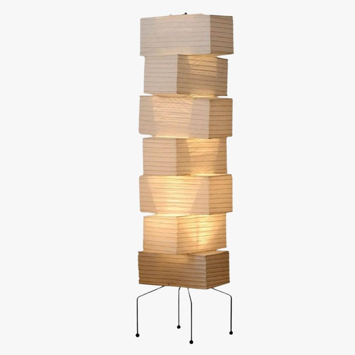 Akari UF4-L10 rice paper floor lamp with stacked rectangular lantern shades and a slim black metal base