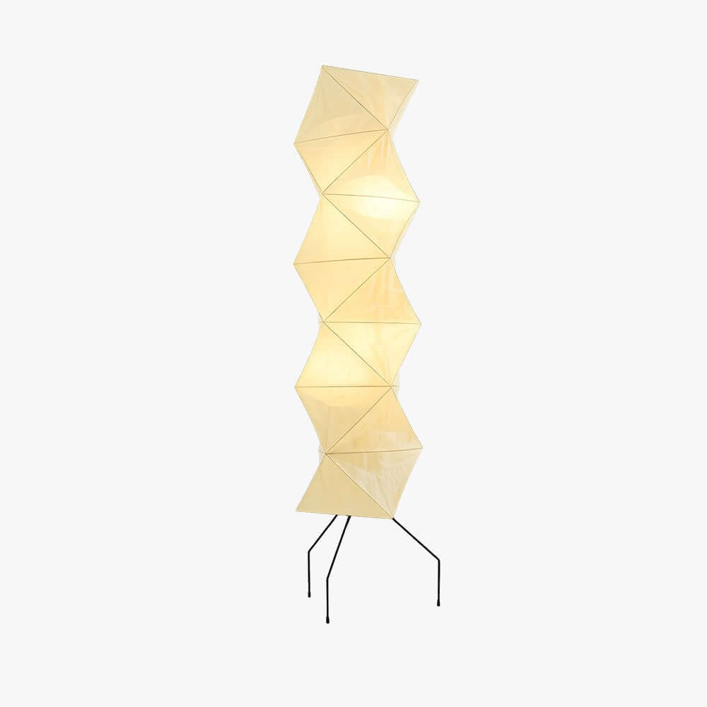 Akari UF4-L8 floor lamp with a sculptural beige washi paper shade and black wire tripod base