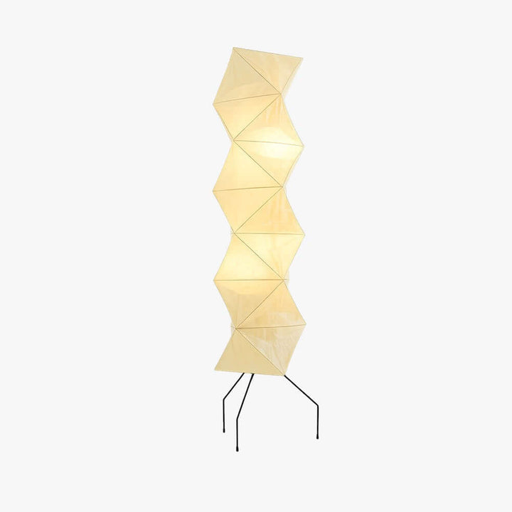 Akari UF4-L8 floor lamp with a sculptural beige washi paper shade and black wire tripod base