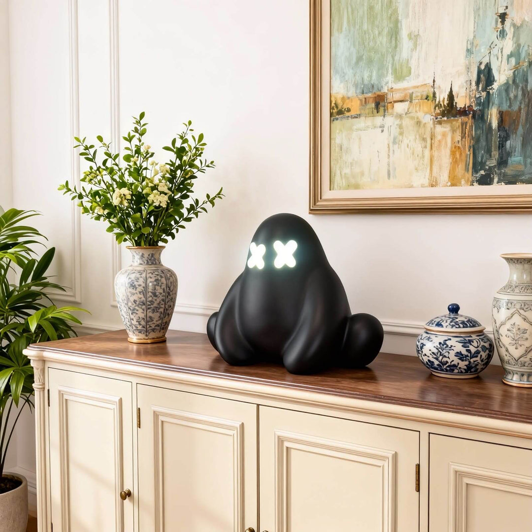 Qembo Black Sculpture Table Lamp – Bedroom Bedside Lamp
