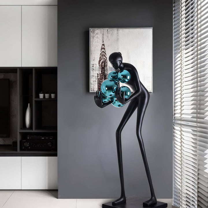 Velmora Sculptural Floor Lamp featuring resin sculpture, an Art Deco decorative piece for modern living room decor.