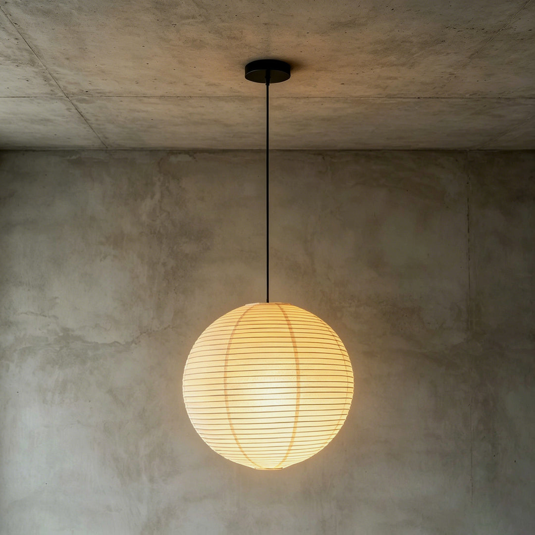 Black ceiling canopy and suspension wire option for the rice paper pendant light