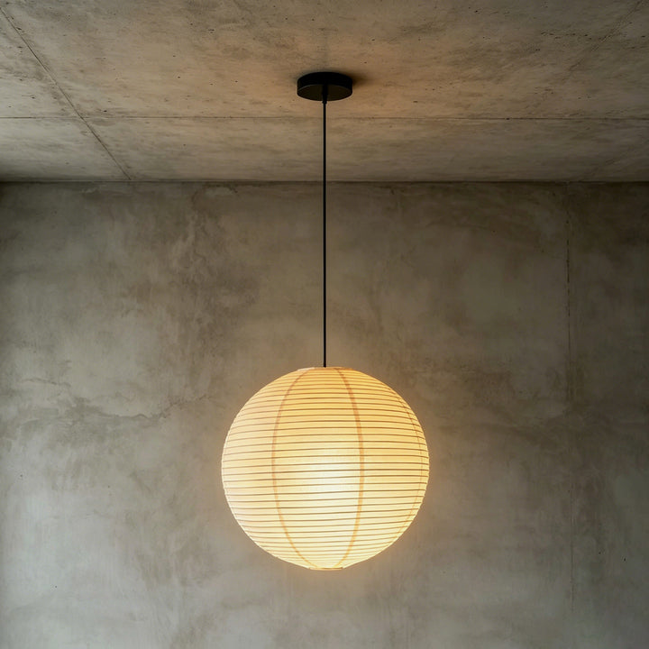 Black ceiling canopy and suspension wire option for the rice paper pendant light