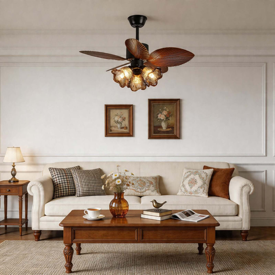Brelm Ceiling Fan Light B | Vintage Amber Glass Dining Light