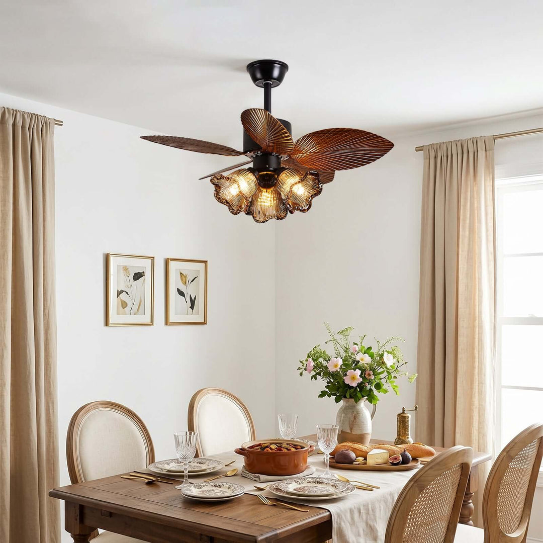 Brelm Ceiling Fan Light B | Vintage Amber Glass Dining Light