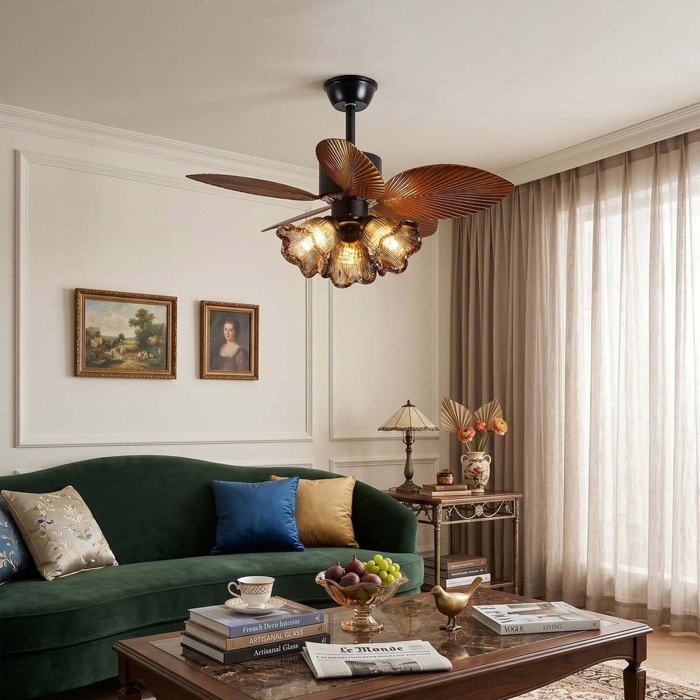 Brelm Ceiling Fan Light B | Vintage Amber Glass Dining Light