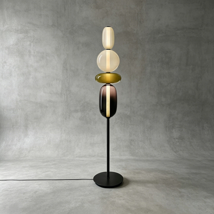 Tall Candied Model A Green floor lamp with an olive glass accent and smoky lower shade.