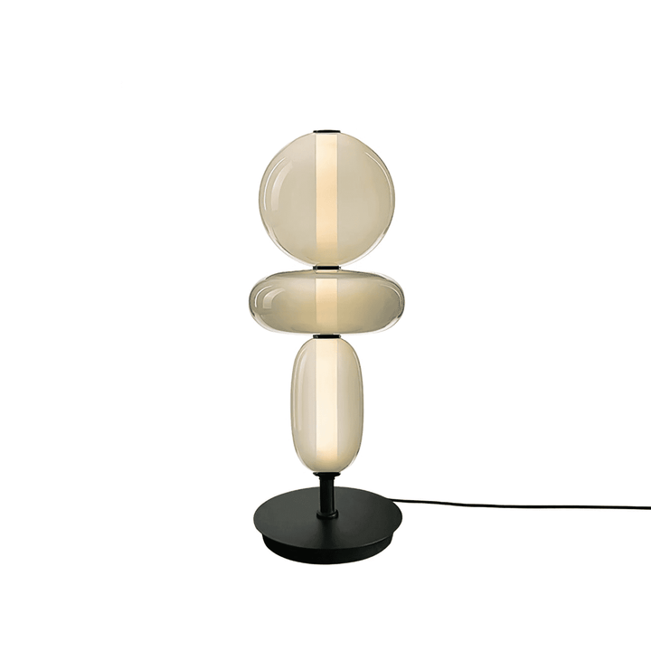 Model B Green table lamp with champagne globe, olive glass disc and pale oval lower shade