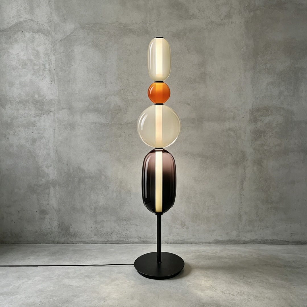 Standard-height Candied Model B Orange floor lamp with an orange sphere and smoky lower glass shade.