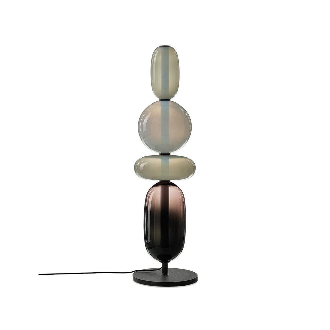 Model E Green tall glass table lamp with capsule, globe, olive disc and smoked oval forms