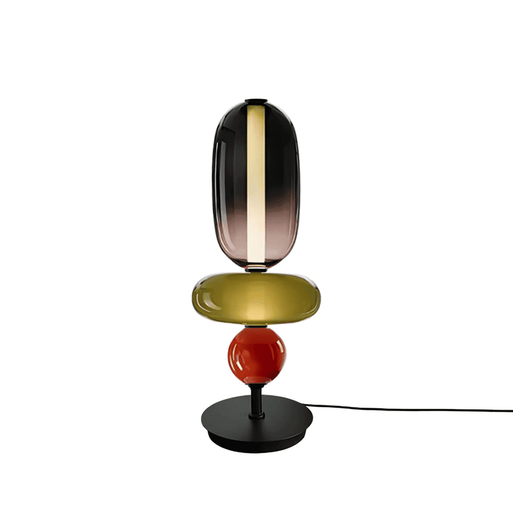 Model E White tall glass table lamp with four pale and smoked stacked geometric forms