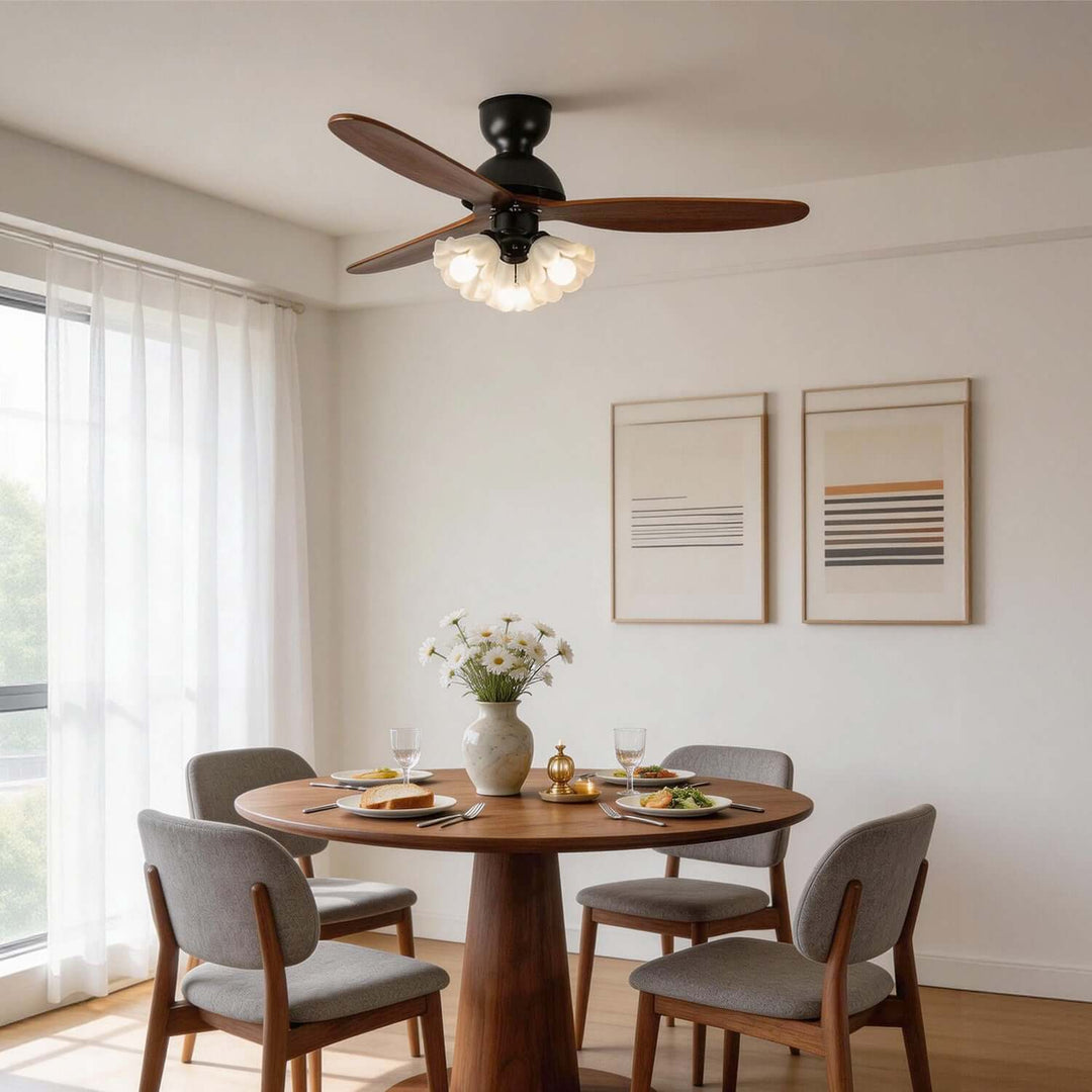 Vanorm Ceiling Fan Light | French Cream Glass Living Room