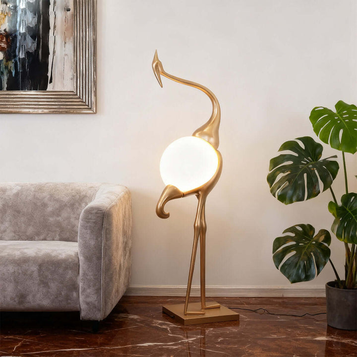 Crane Sculpture Floor Lamp – Unique Art Living Room Decor