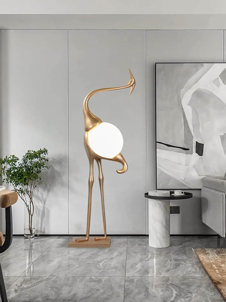 Crane Sculpture Floor Lamp – Unique Art Living Room Decor