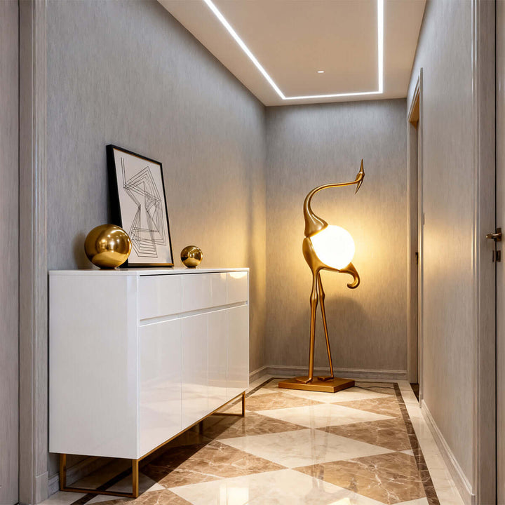 Crane Sculpture Floor Lamp – Unique Art Living Room Decor