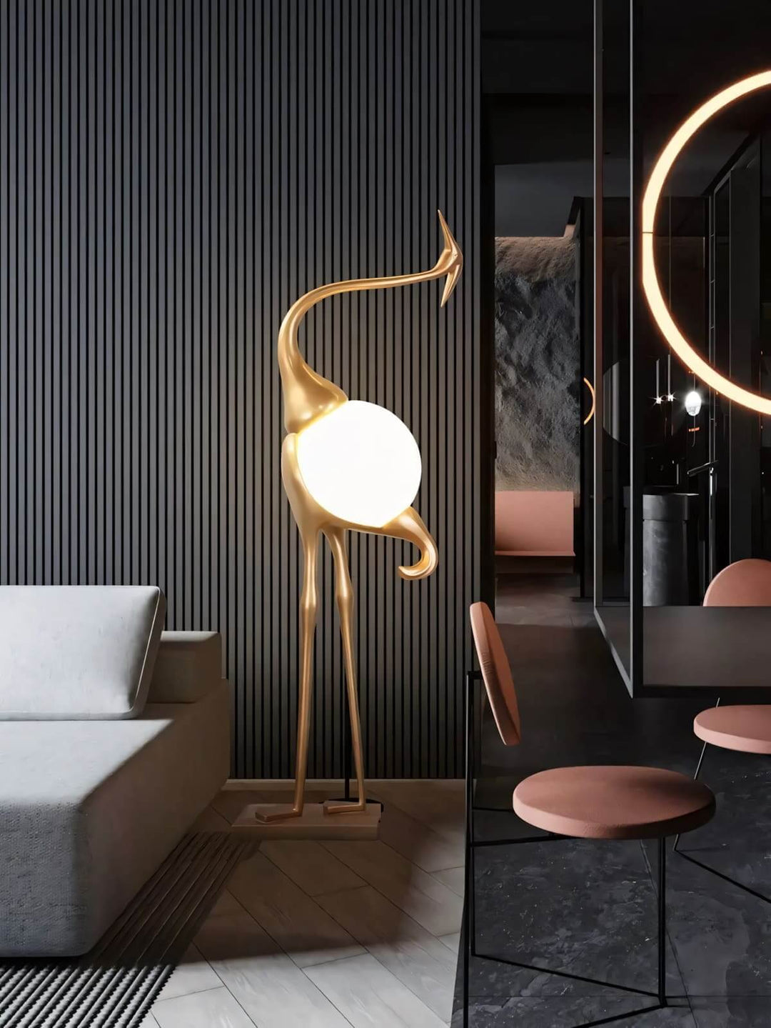 Crane Sculpture Floor Lamp – Unique Art Living Room Decor