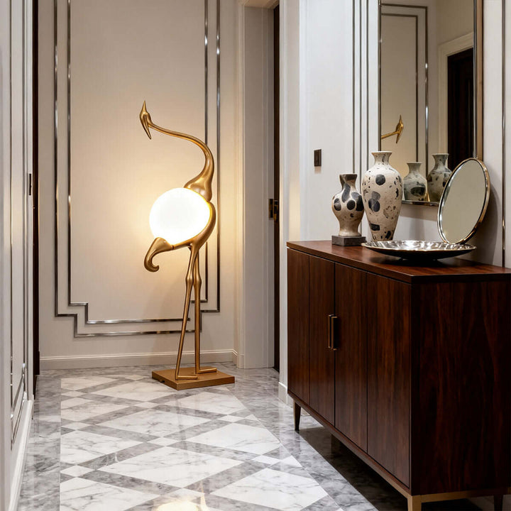 Crane Sculpture Floor Lamp – Unique Art Living Room Decor