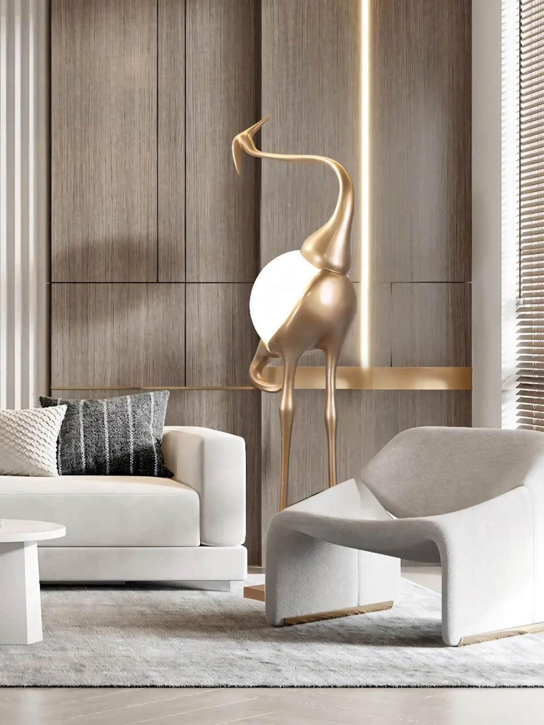 Crane Sculpture Floor Lamp – Unique Art Living Room Decor