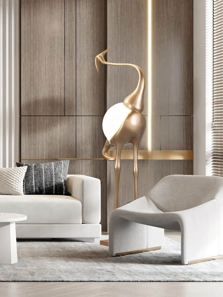 Crane Sculpture Floor Lamp – Unique Art Living Room Decor