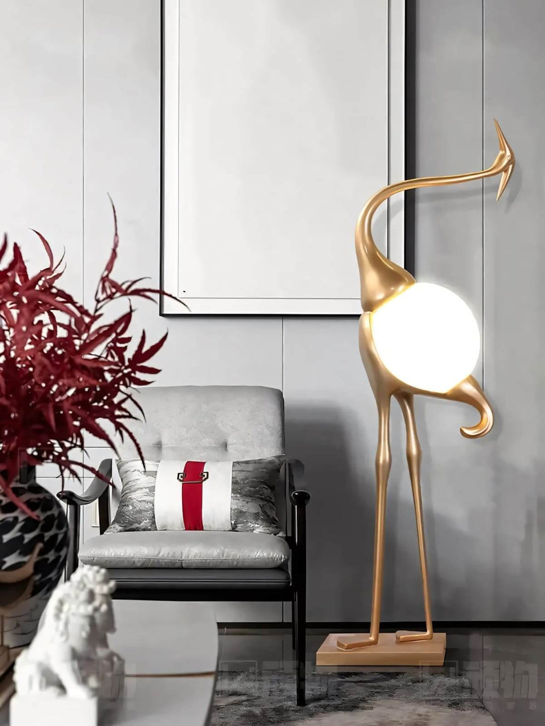 Crane Sculpture Floor Lamp – Unique Art Living Room Decor