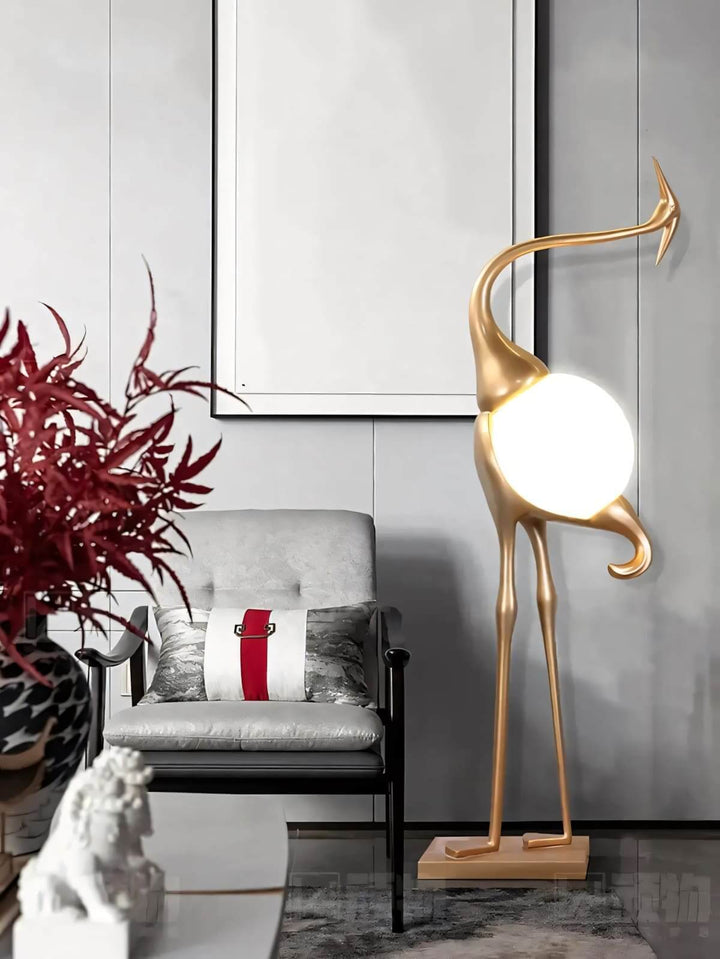 Crane Sculpture Floor Lamp – Unique Art Living Room Decor