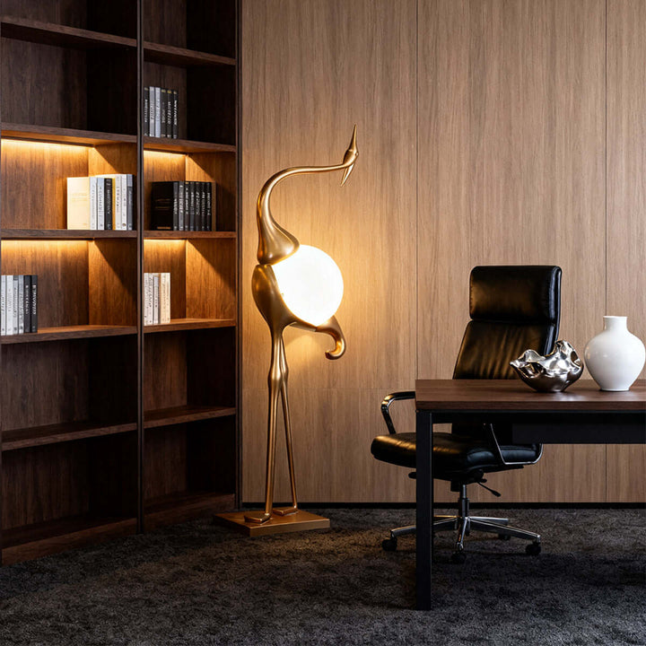 Crane Sculpture Floor Lamp – Unique Art Living Room Decor