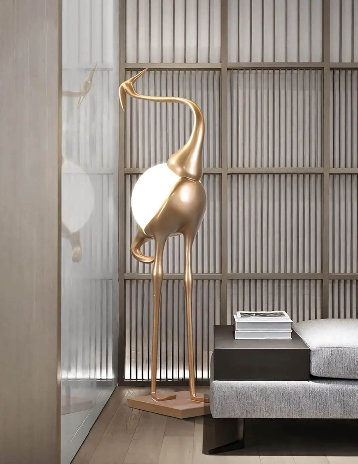 Crane Sculpture Floor Lamp – Unique Art Living Room Decor
